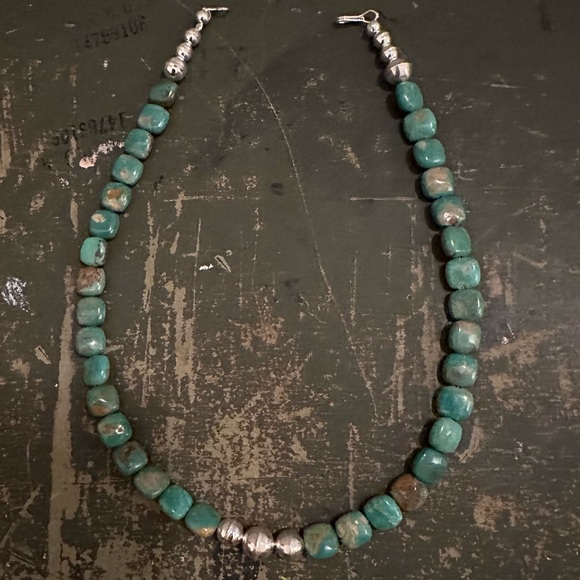 Hand Crafted Jewelry - Hand Crafted “One of a Kind” Square Turquoise & Sterling Silver Necklace